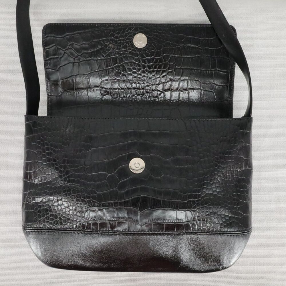 Carla Mancini Handbag Womens Black Leather Alligator Texture Shoulder Bag - Picture 10 of 13
